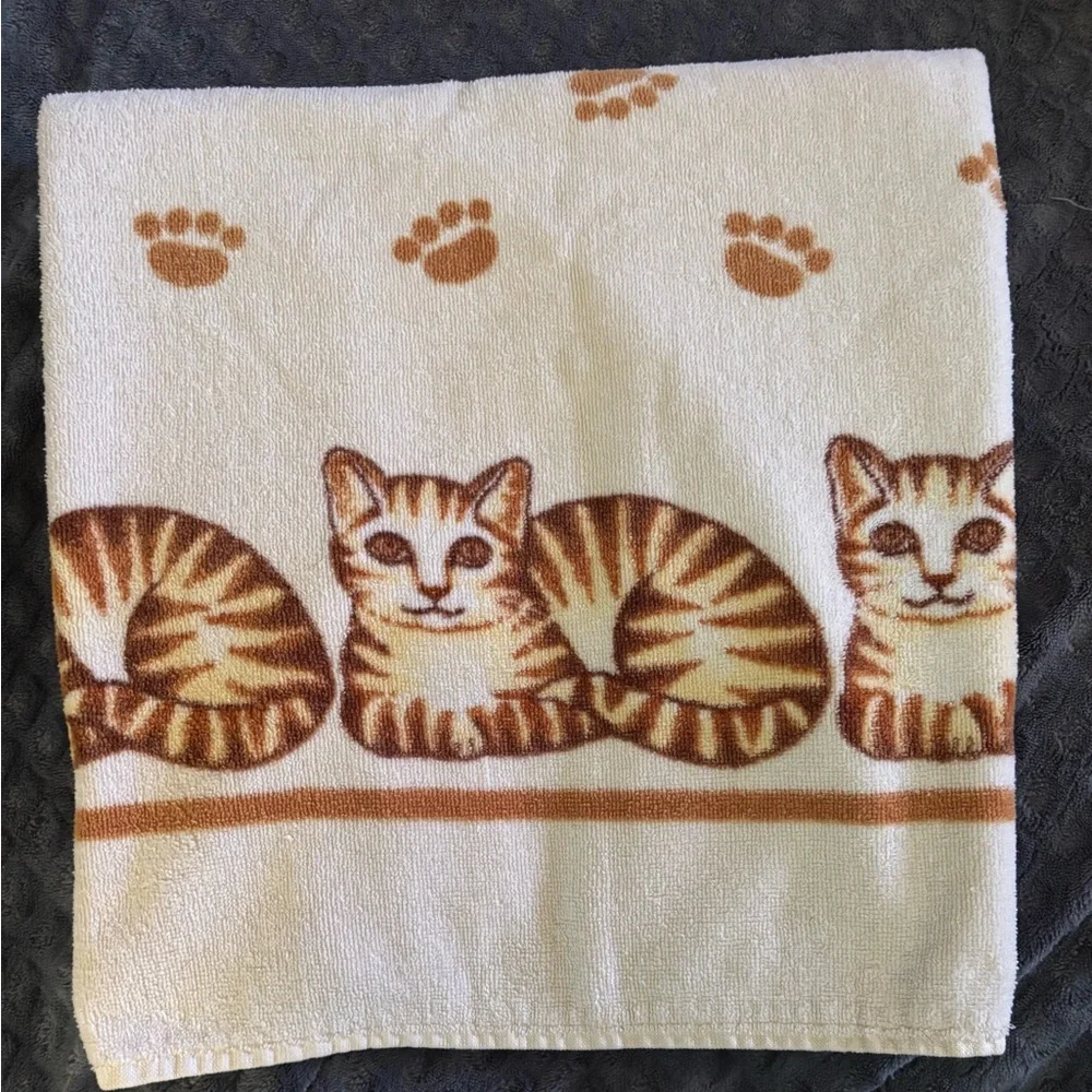 Vintage Bath Towel & Wash Cloth with Cat Design
